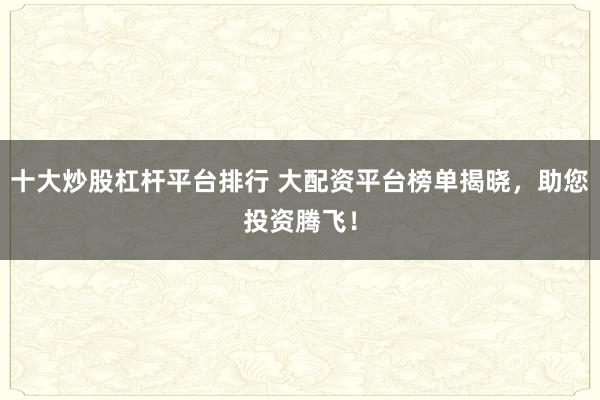 十大炒股杠杆平台排行 大配资平台榜单揭晓，助您投资腾飞！