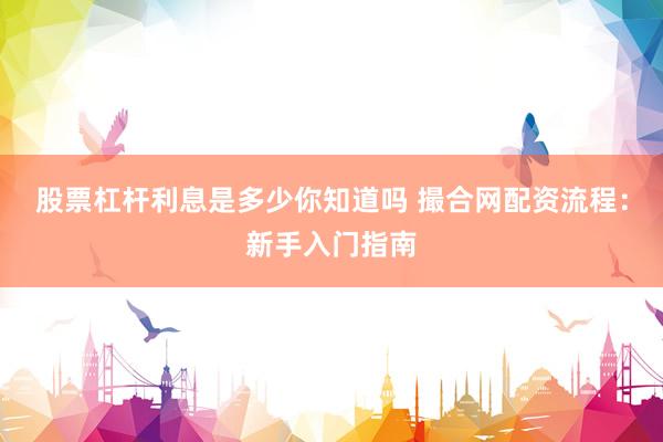 股票杠杆利息是多少你知道吗 撮合网配资流程：新手入门指南