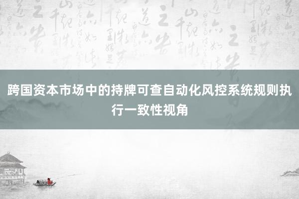 跨国资本市场中的持牌可查自动化风控系统规则执行一致性视角